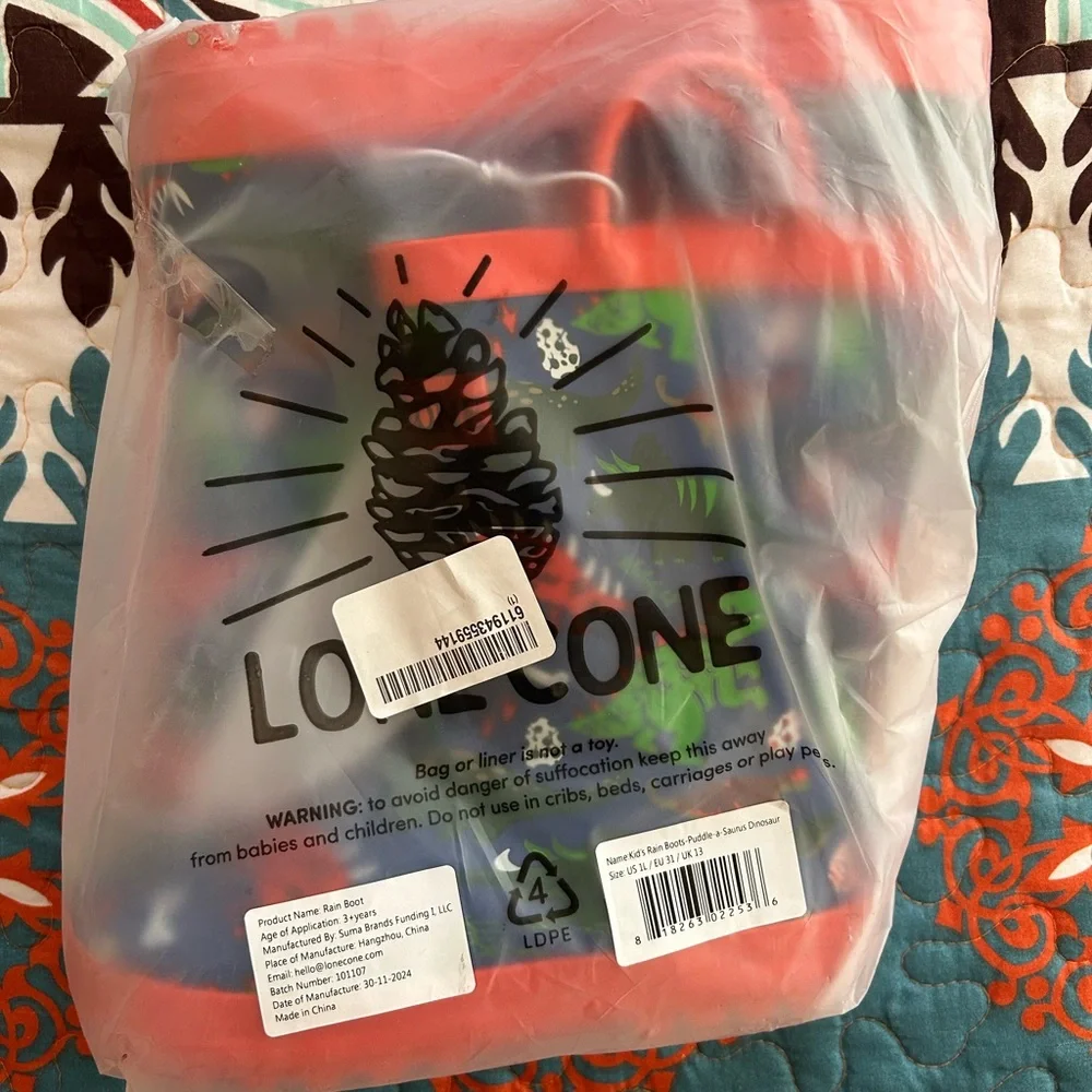 Lonecone, Puddle-a-saurus Dinosaur Rain Boot, Brand New, Size 1 Little Kid - Picture 3 of 7